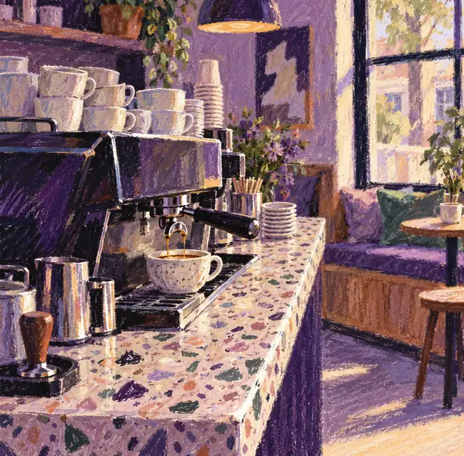 Illustration of cafés equipment and workspace
